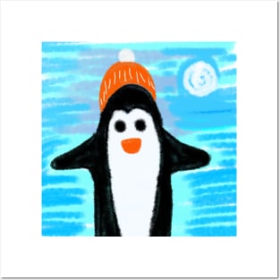 blue snow black penguin design Posters and Art